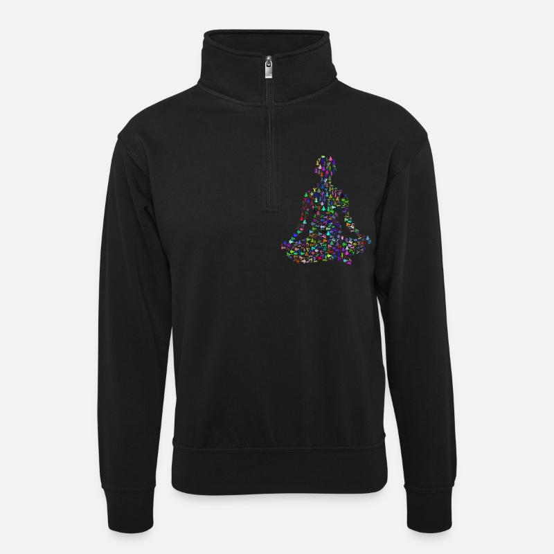 Yoga Übung Frau - Unisex Pullover mit Zip-Kragen - Schwarz