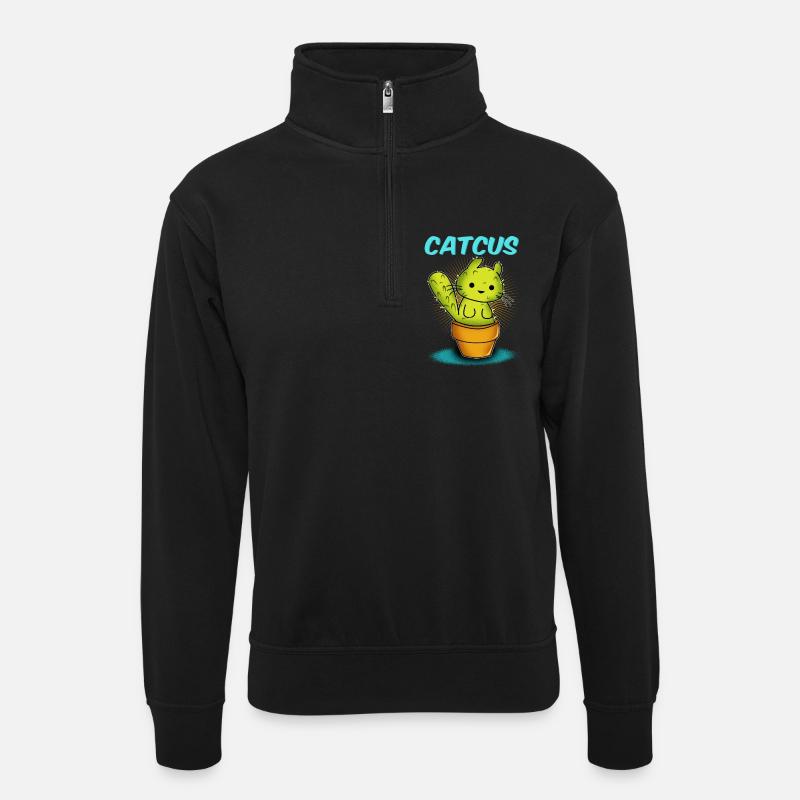 Chat / CATCUS / Cactus / Cadeau - Sweat col montant zippé unisexe - noir