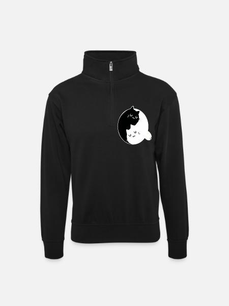 Yin Yang cats - Unisex sweater with zip collar - black