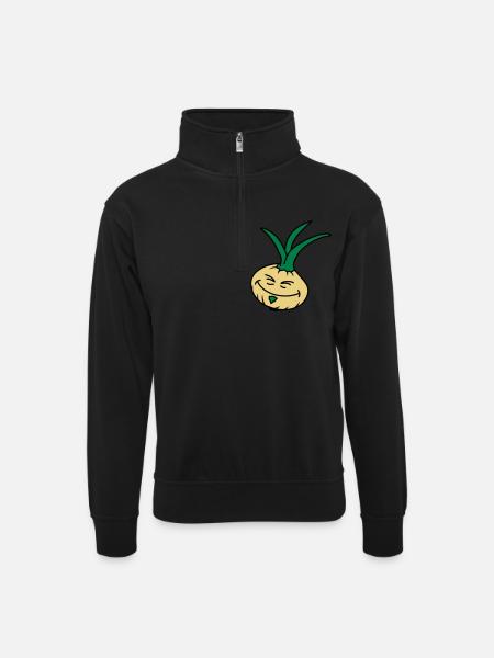 Funny Onion - Unisex Pullover mit Zip-Kragen - Schwarz