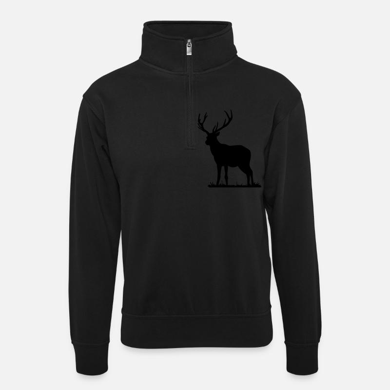 deer - Unisex sweater with zip collar - black