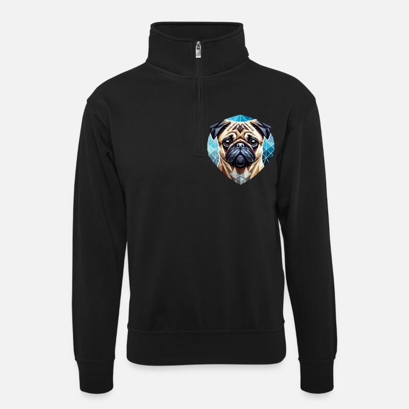 Pug Face Geometry Art - Unisex sweater with zip collar - black