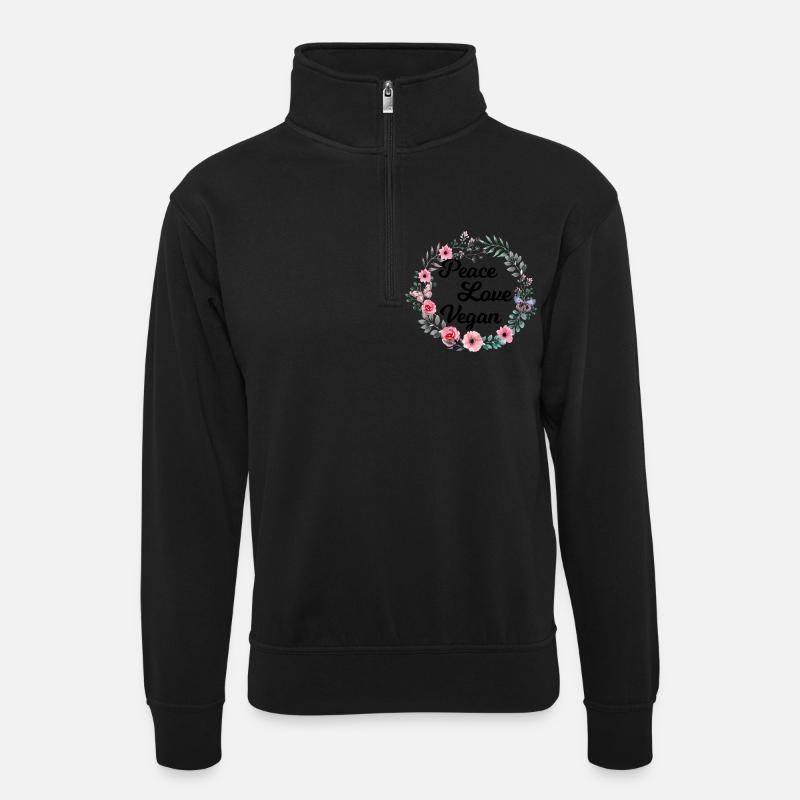 Peace Love Vegan - Unisex Pullover mit Zip-Kragen - Schwarz