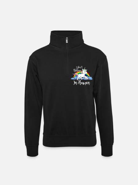 Rainbow Unicorn - Unisex sweater with zip collar - black