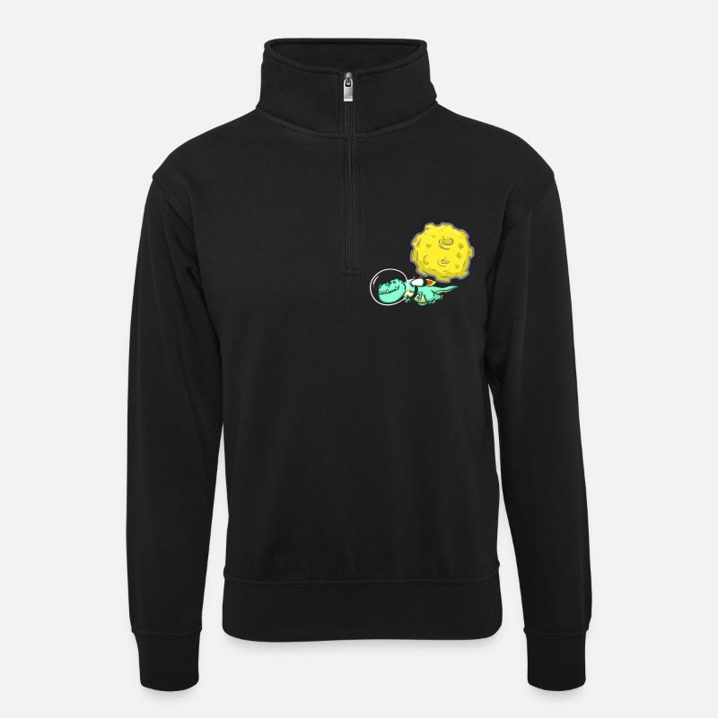 Dino - T-Rex - Moon - Space - Astronaut - Unisex sweater with zip collar - black