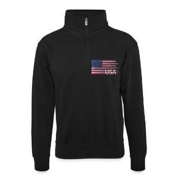 USA Flagge Amerika Freiheit Reise route 66 shirt - Unisex Pullover mit Zip-Kragen - Schwarz - Vorne
