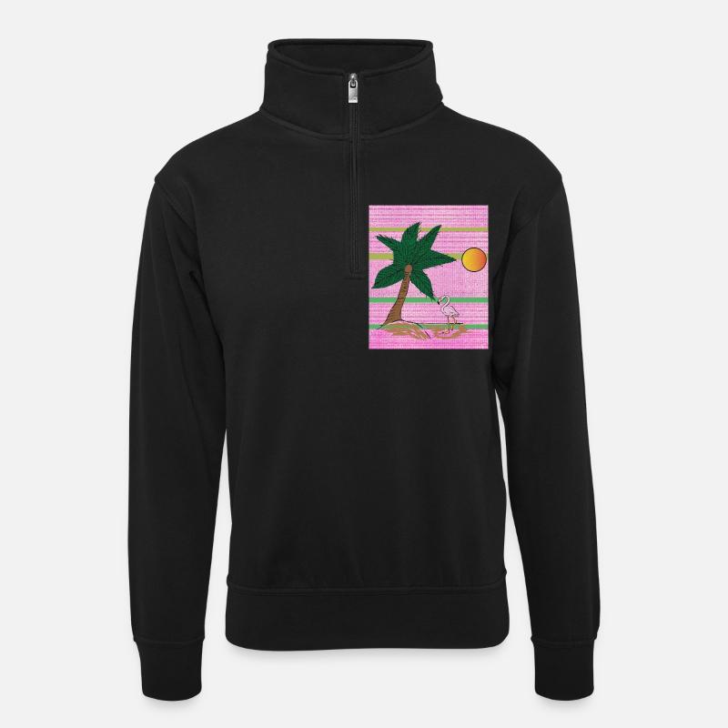 Insel Flamingo - Unisex Pullover mit Zip-Kragen - Schwarz