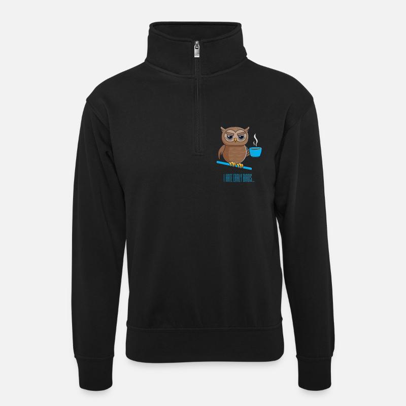 Chouette de nuit avec café - Sweat col montant zippé unisexe - noir