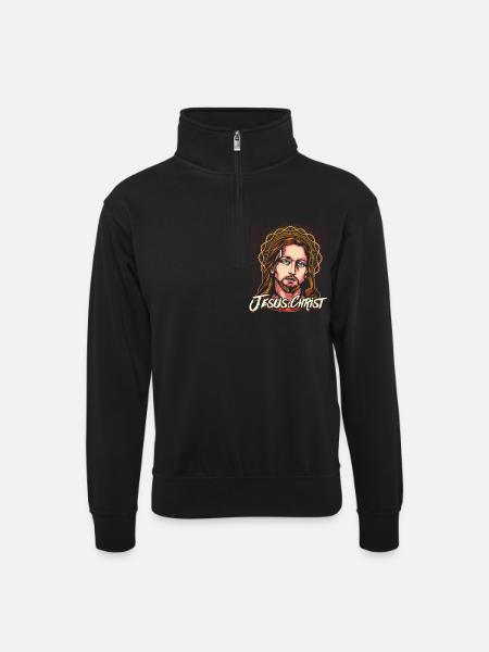 Jesus Christ Christus Christi - Unisex Pullover mit Zip-Kragen - Schwarz