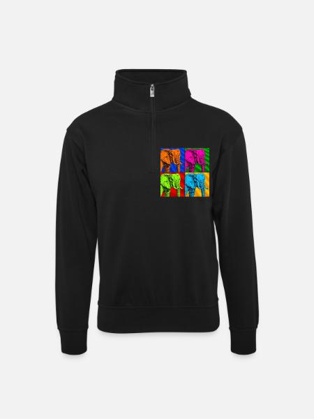Elefant - Unisex Pullover mit Zip-Kragen - Schwarz