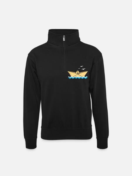 Boat Sailing Holiday Ship Ocean - Unisex sweater with zip collar - black