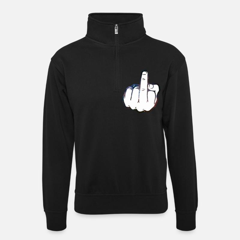 Mittelfinger Comic - Unisex Pullover mit Zip-Kragen - Schwarz