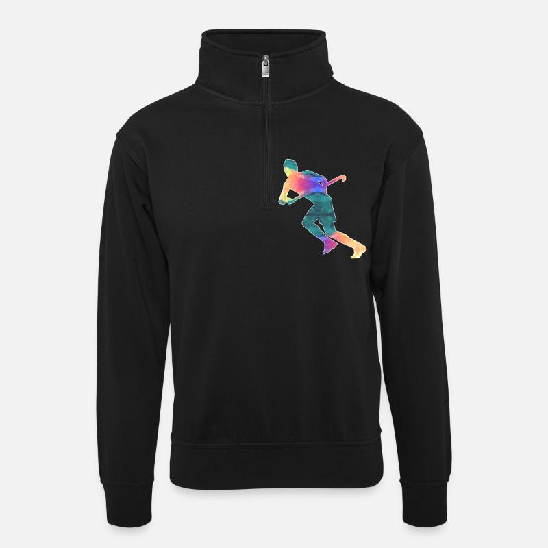 Feldhockey - Unisex Pullover mit Zip-Kragen - Schwarz