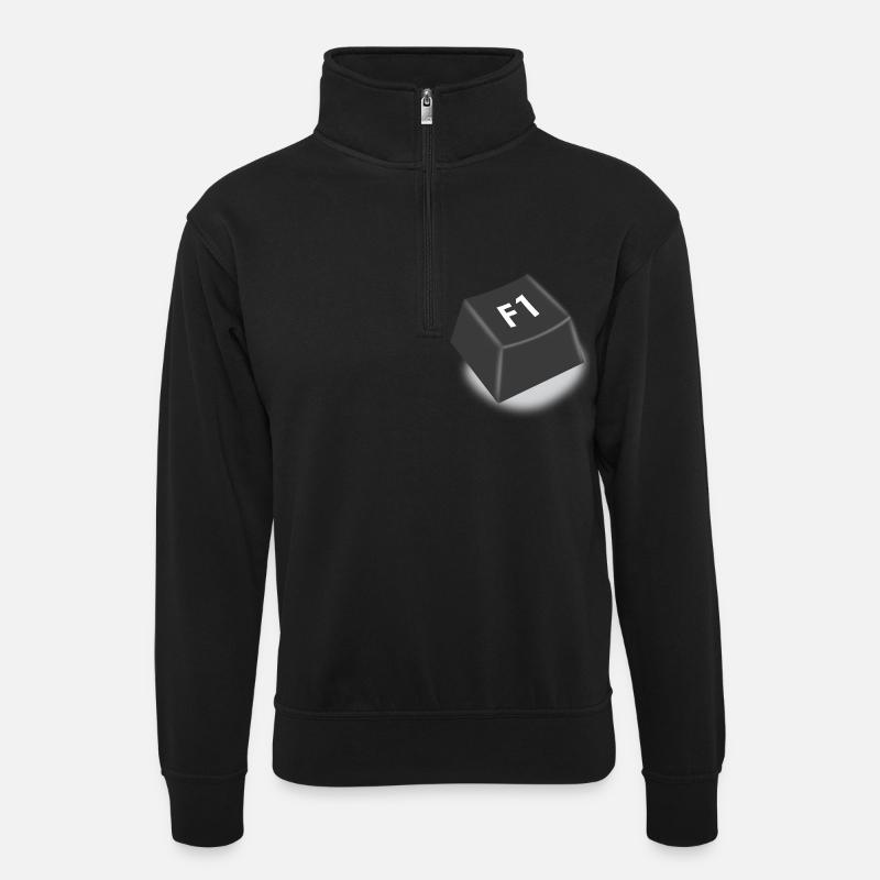 f1 help button - Unisex sweater with zip collar - black