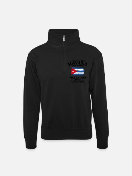 Havana - Cuba Flag - Unisex Pullover mit Zip-Kragen - Schwarz