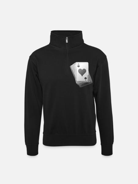 Cards black/white - Unisex Pullover mit Zip-Kragen - Schwarz