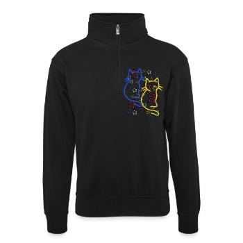 Retro Katze Katzen 60er - Unisex Pullover mit Zip-Kragen - Schwarz - Vorne