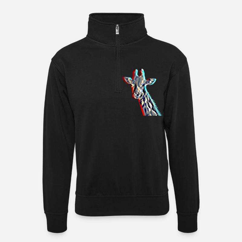 Giraffe with 3D effect - Unisex sweater with zip collar - black