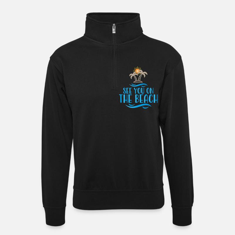plage - Sweat col montant zippé unisexe - noir