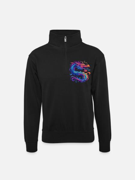 Neon Drache - Unisex Pullover mit Zip-Kragen - Schwarz