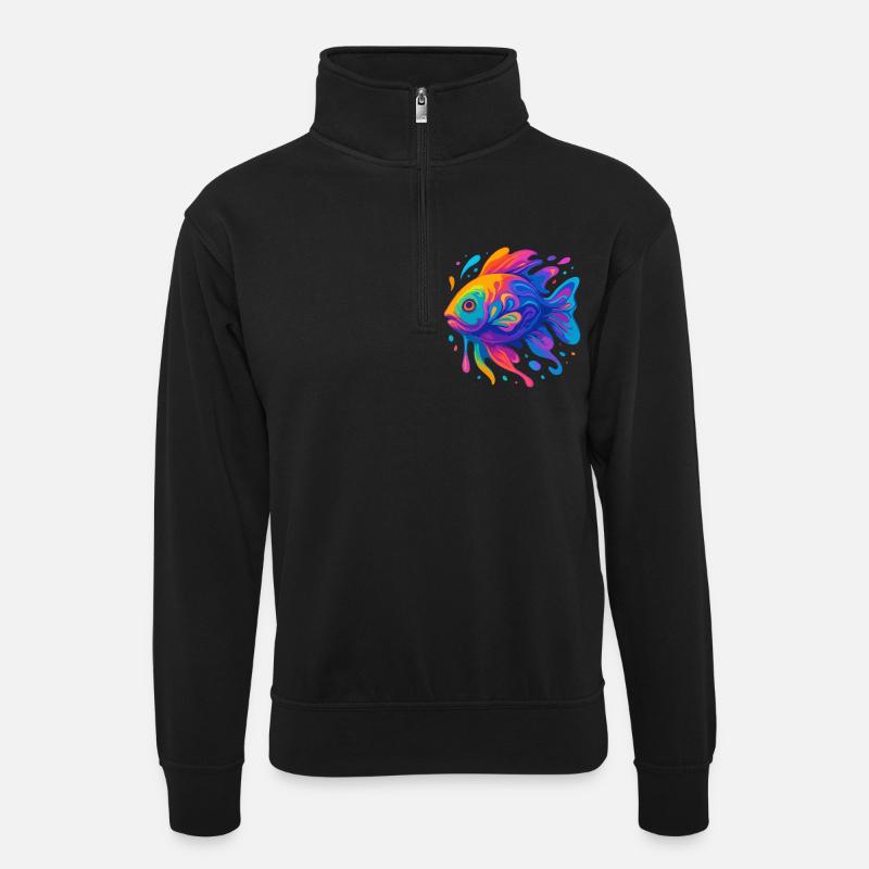 Rainbow Fish - Unisex sweater with zip collar - black