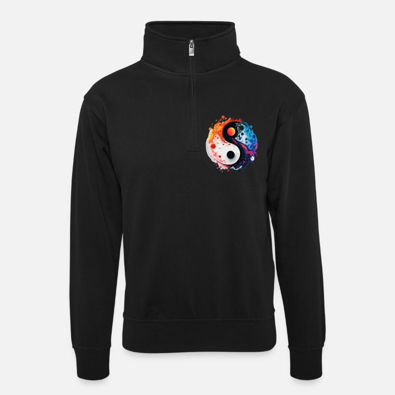 Yin-Yang Splash - Unisex sweater with zip collar - black
