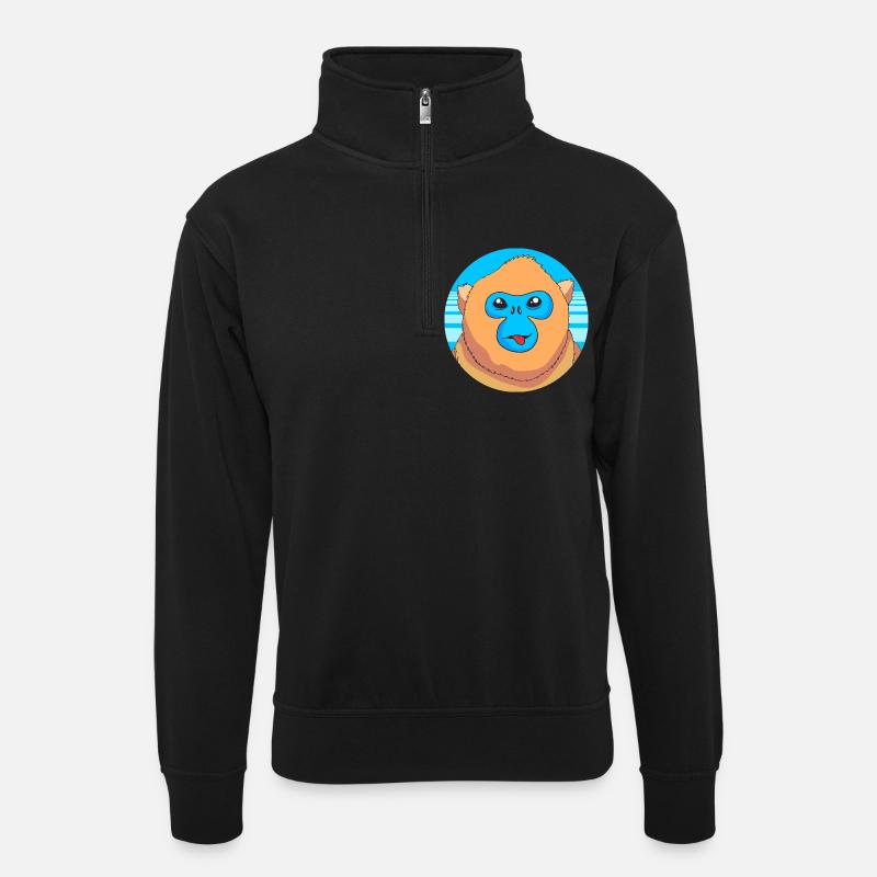 Stupsnasenaffe Affe Schimpanse - Unisex Pullover mit Zip-Kragen - Schwarz