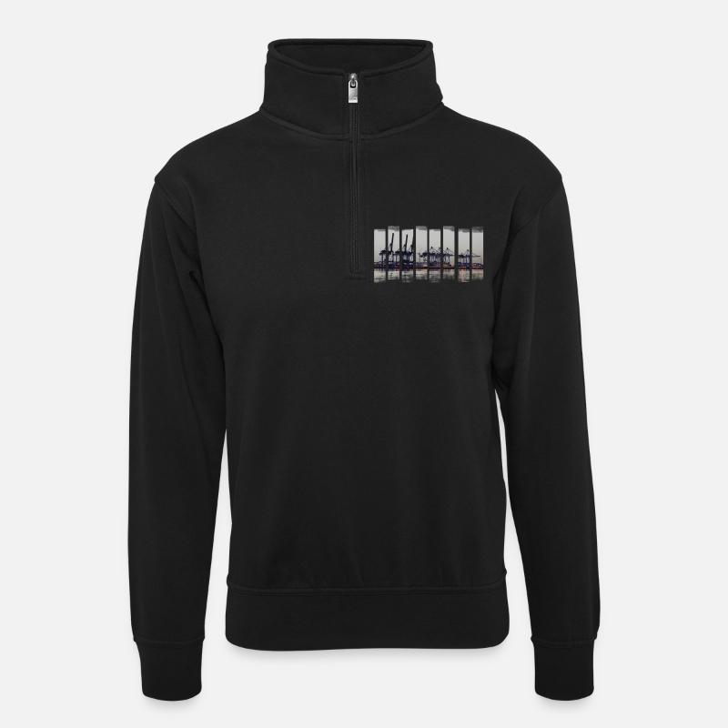 Hamburg Hafen - Unisex Pullover mit Zip-Kragen - Schwarz
