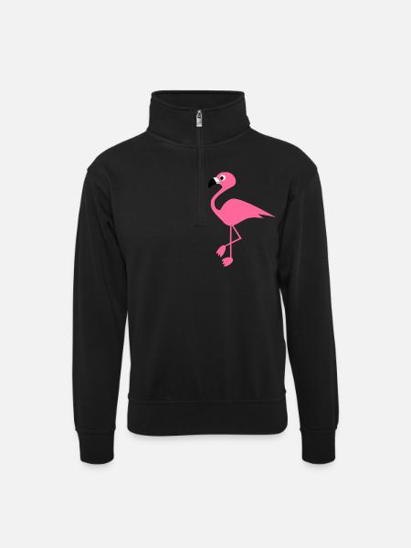 Flamingo - Unisex Pullover mit Zip-Kragen - Schwarz