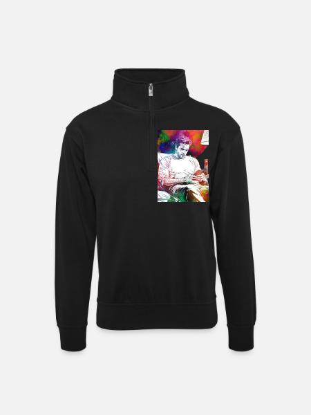Männerleben mit Smartphone - Unisex Pullover mit Zip-Kragen - Schwarz