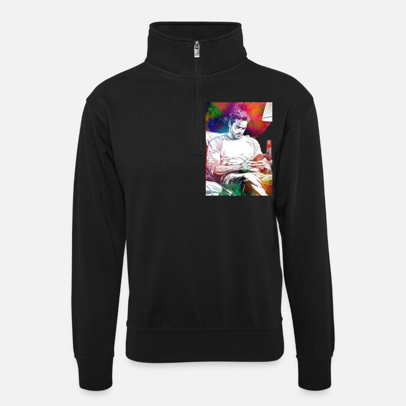 Man life with smartphone - Unisex sweater with zip collar - black
