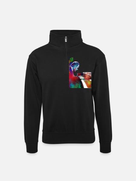 Pianist music art - Unisex sweater with zip collar - black