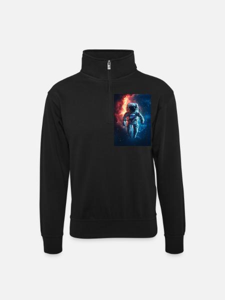 Astronaut 3 - Unisex Pullover mit Zip-Kragen - Schwarz
