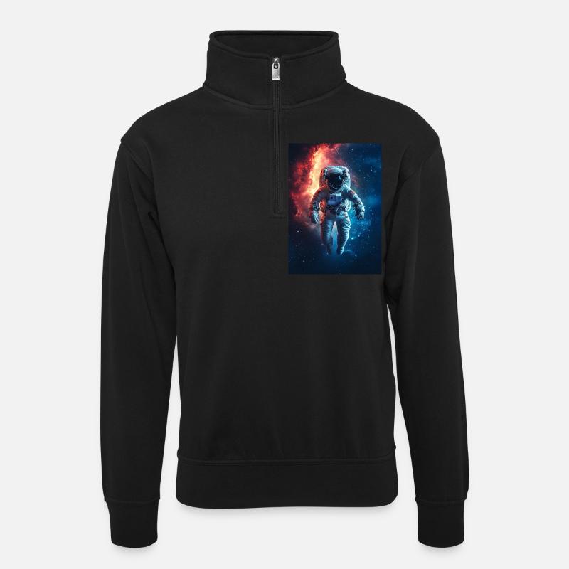 Astronaut 3 - Unisex Pullover mit Zip-Kragen - Schwarz