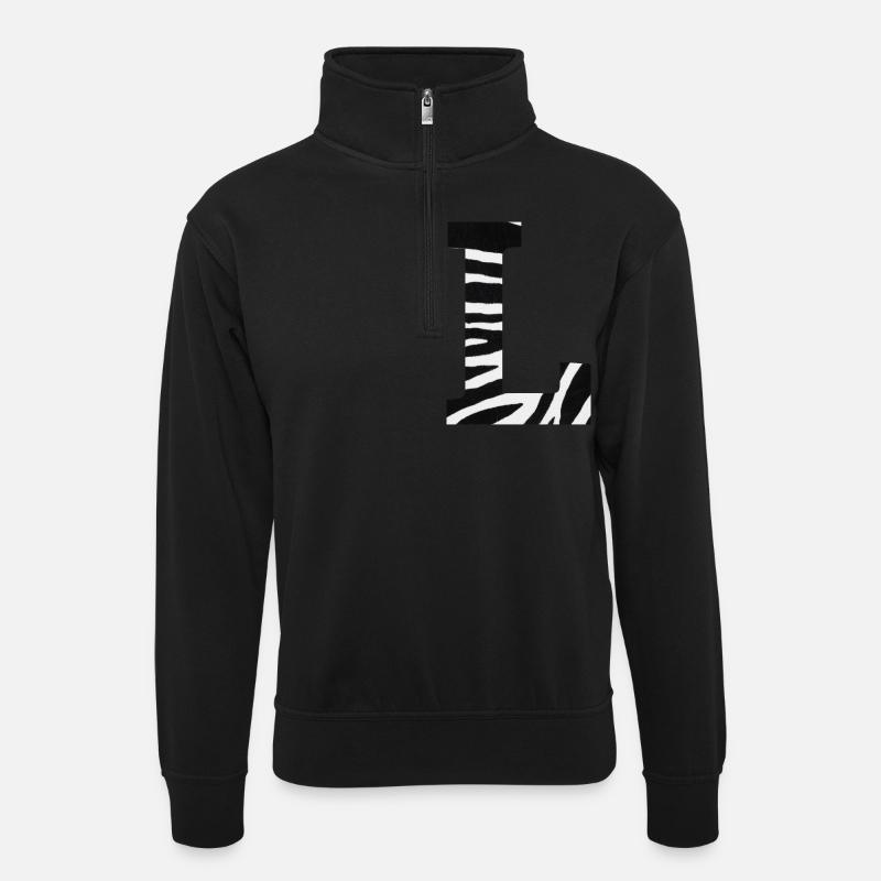 Buchstabe l Zebra - Unisex Pullover mit Zip-Kragen - Schwarz