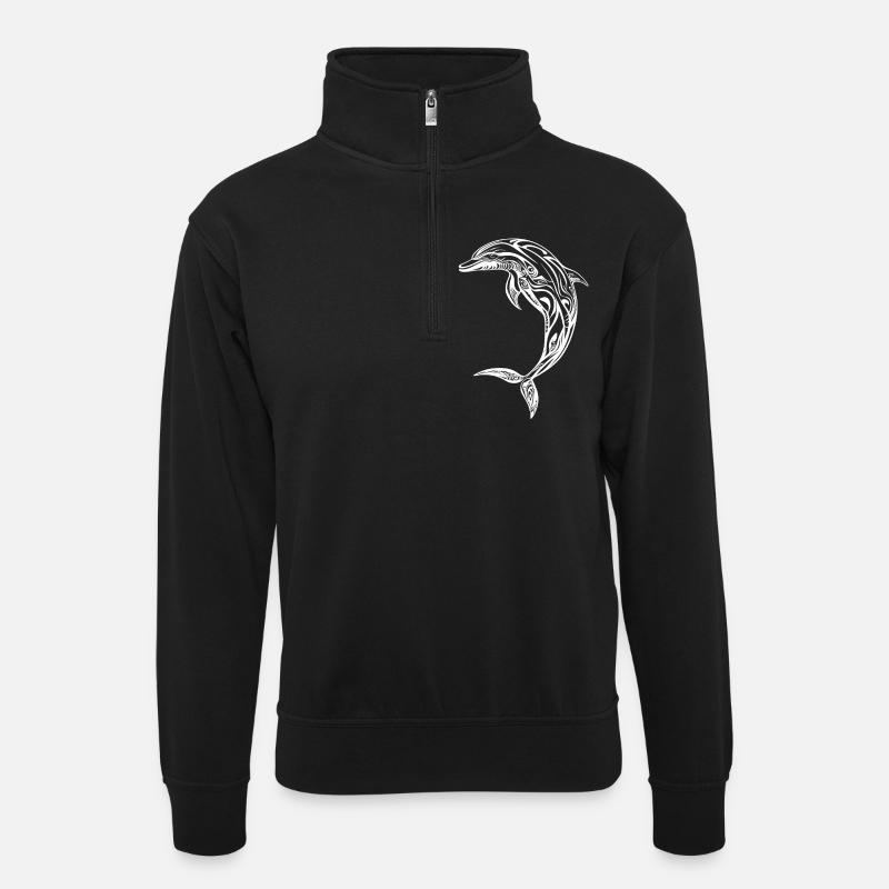 Delfin - Unisex Pullover mit Zip-Kragen - Schwarz