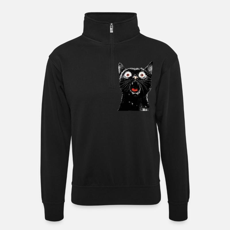 Schwarze Katze Mischa - Unisex Pullover mit Zip-Kragen - Schwarz