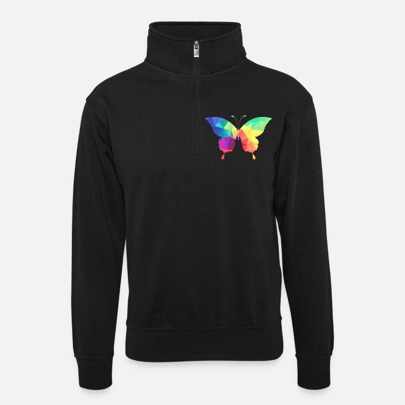 Bunter Schmetterling - Unisex Pullover mit Zip-Kragen - Schwarz