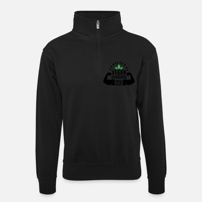 Vegan powered Dad - Unisex Pullover mit Zip-Kragen - Schwarz