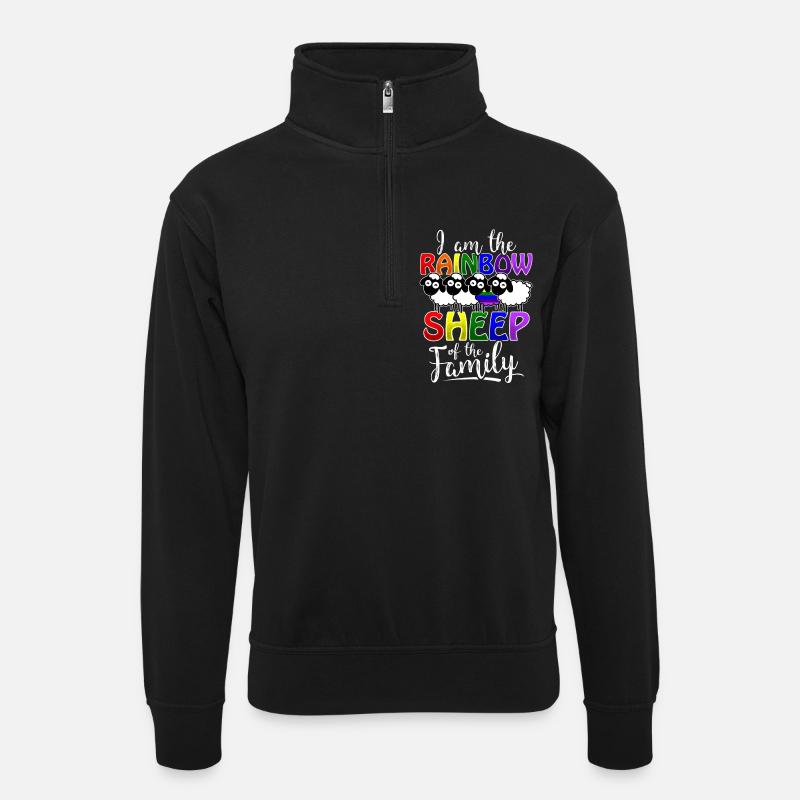 Rainbow Sheep - Gay Pride - Unisex sweater with zip collar - black