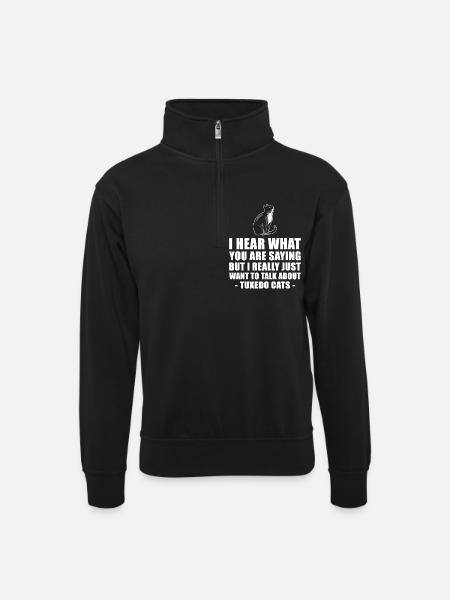 Tuxedo-Katze Spaß-Geschenk - Unisex Pullover mit Zip-Kragen - Schwarz