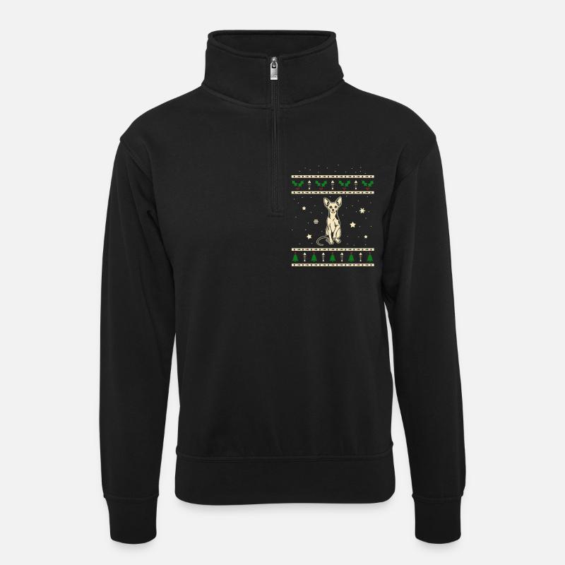 Sphynx Weihnachtsgeschenk - Unisex Pullover mit Zip-Kragen - Schwarz