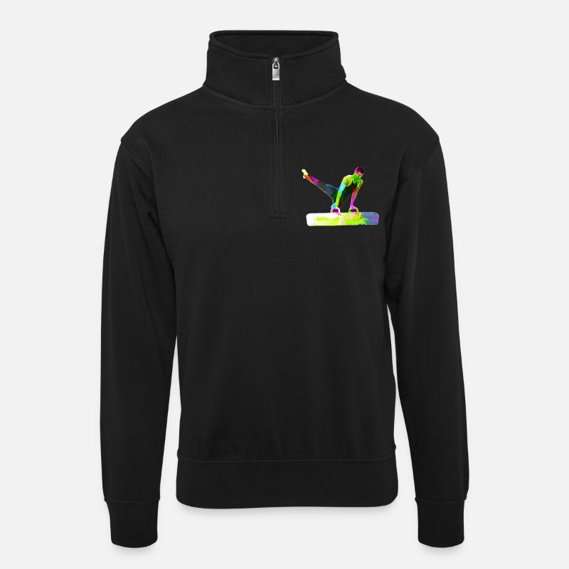 Pauschenpferd Turner - Unisex Pullover mit Zip-Kragen - Schwarz