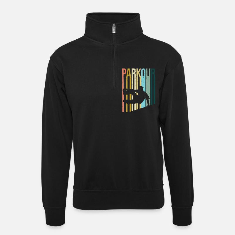Parkour Retro - Unisex Pullover mit Zip-Kragen - Schwarz