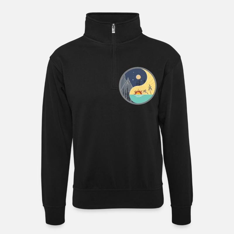 Yin Yang / jour et nuit - Sweat col montant zippé unisexe - noir