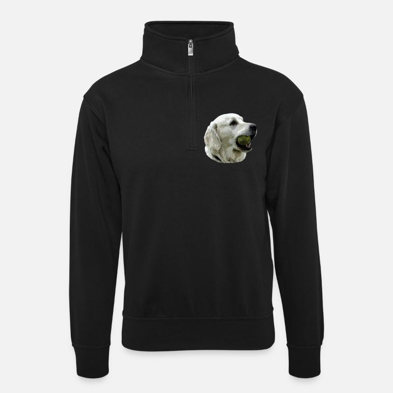 Labrador mit Ball - Unisex Pullover mit Zip-Kragen - Schwarz