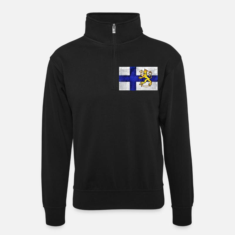 Finnland Flagge + Löwe - Unisex Pullover mit Zip-Kragen - Schwarz