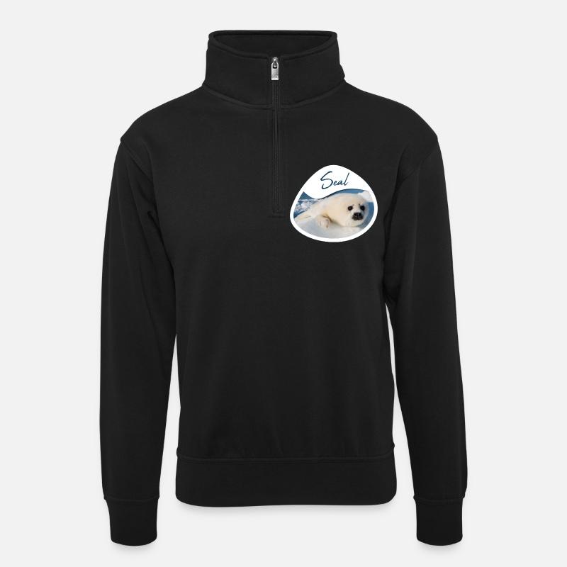 Robbenbaby - Unisex Pullover mit Zip-Kragen - Schwarz