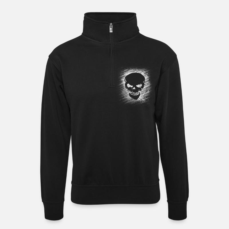Totenkopf - Unisex Pullover mit Zip-Kragen - Schwarz