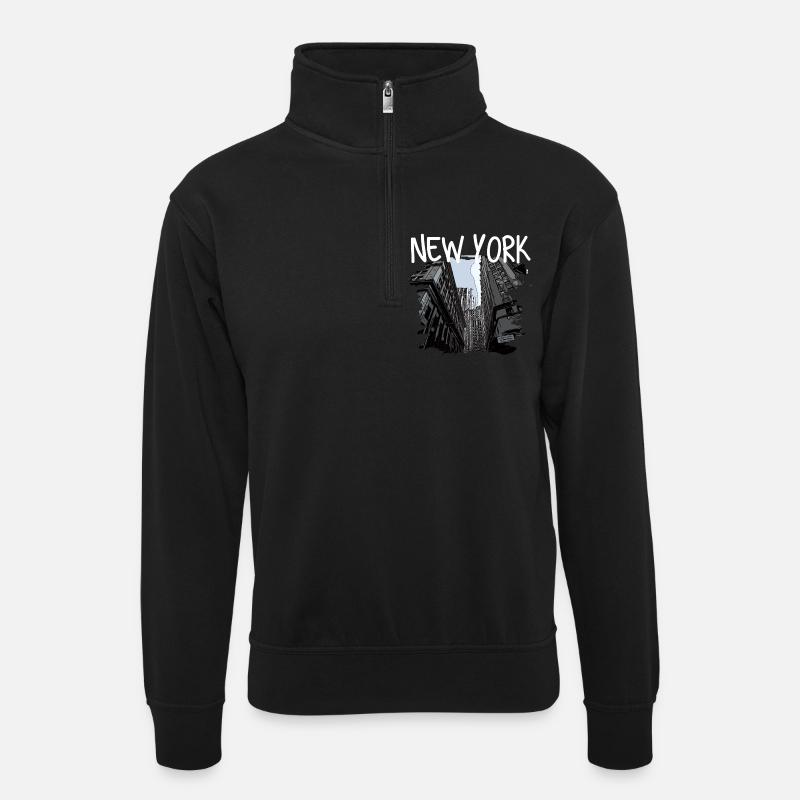 New York - Unisex Pullover mit Zip-Kragen - Schwarz